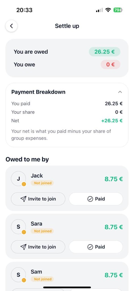 Settle up in Ownsplit
